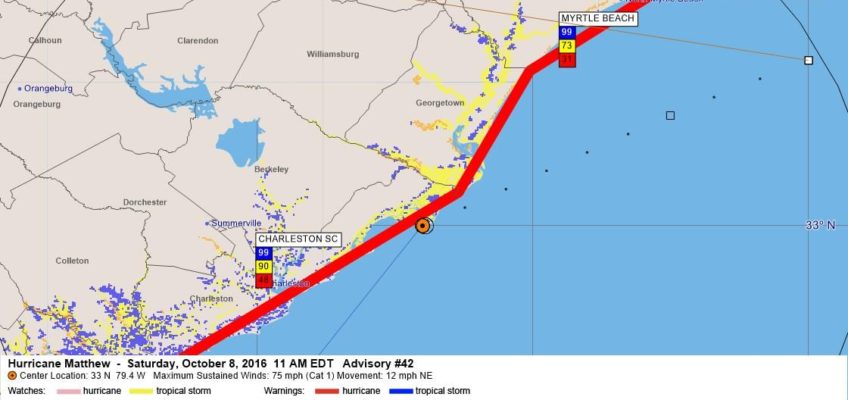Hurricane Matthew Advisory 42-Storm Surge Flooding Sustained Winds Speeds Probabiliies
