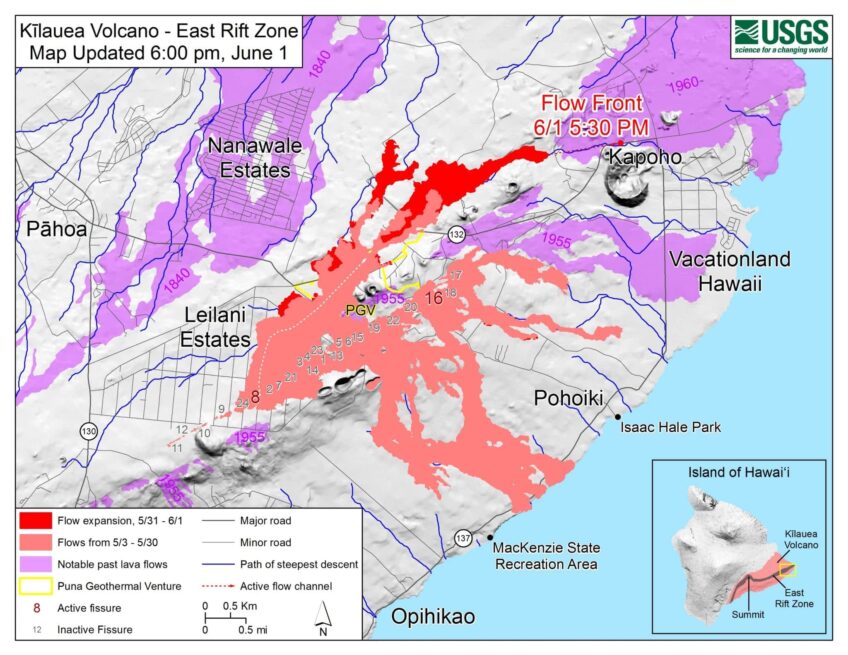 Kīlauea Volcano Lower East Rift Zone June 1, 2018 9:21AM HST