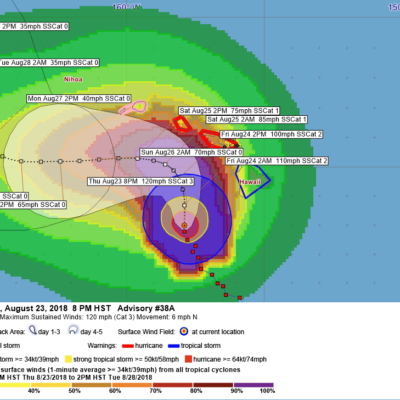 Hurricane Lane Advisory 38A Probability of tropical storm force winds zoomed out
